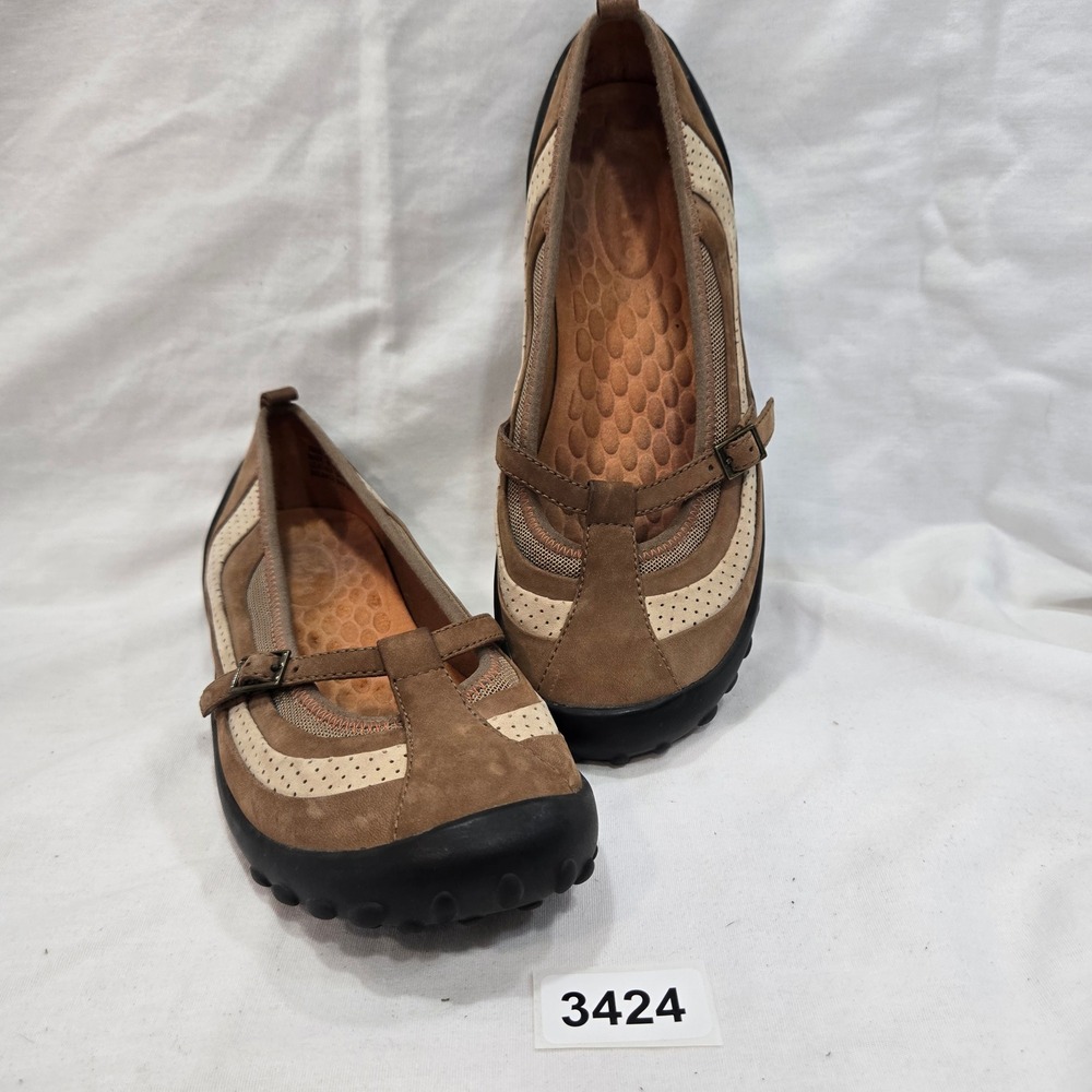 Impo Brown Leather Upper Adjustable Buckle Strap Comfort Flats Shoes Size 7M